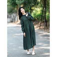 批发2026春秋新款<b class='q'>亚麻</b>长袖<b class='q'>连衣裙</b>全开襟外套裙子宽松文艺女