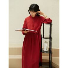 批发2026春秋季复古高端<b class='q'>亚麻</b>红色气质<b class='q'>连衣裙</b>