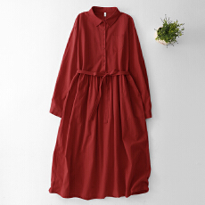 批发2026春秋季复古高端<b class='q'>亚麻</b>红色气质<b class='q'>连衣裙</b>