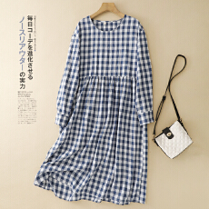 批发复古格子连衣裙女2026新款春秋季宽松<b class='q'>长</b><b class='q'>裙</b>松弛感<b class='q'>长</b>袖