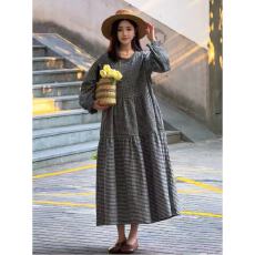 批发2026格子连衣裙女春秋季新款复古宽松<b class='q'>裙子</b>