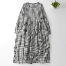 批发2026格子连衣裙女春秋季新款复古宽松<b class='q'>裙子</b>