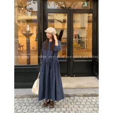 批发2026日系复古格子<b class='q'>长</b>袖连衣裙女春秋季减龄宽松<b class='q'>裙子</b>休闲<b class='q'>长</b><b class='q'>裙</b>