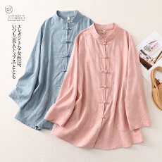 批发2026棉麻提花中长款立领盘扣薄开衫外搭女春秋文艺衬衫中国风