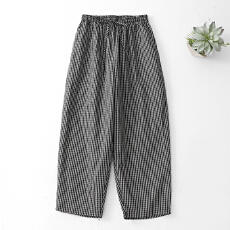 2026春秋复古文艺范经典格子宽松百搭洋气哈伦裤九分气球库弯刀裤