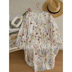 批发2026春季新款泡泡袖印花连衣裙女小清新森系气质茶歇裙