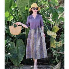 批发2026春夏新款<b class='q'>亚麻</b>印花拼色文艺旅行长款连衣裙