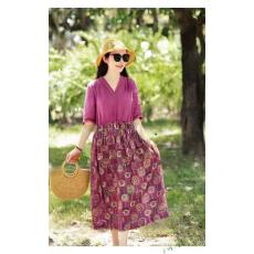 批发2026春夏新款<b class='q'>亚麻</b>印花拼色文艺旅行长款连衣裙