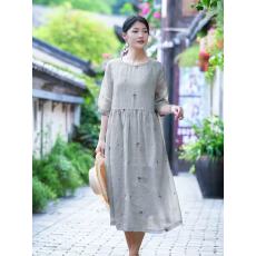 批发新中式印花<b class='q'>连衣裙</b>女2026春夏季高端文艺减龄国风棉麻长裙