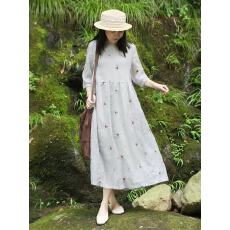 批发新中式印花<b class='q'>连衣裙</b>女2026春夏季高端文艺减龄国风棉麻长裙