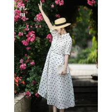 批发2026春夏新款复古波点衬衫<b class='q'>连衣裙</b>女设计感精致休闲长裙子