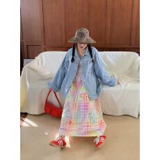 批发2026春夏新款格子<b class='q'>半身裙</b>女高腰大码胖mm独特别致长裙