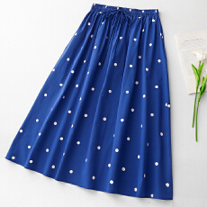 批发2026蓝色波点纯棉<b class='q'>半身裙</b>女春夏季新款收腰印花a字长裙
