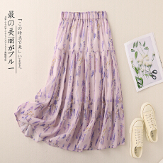 批发2026春夏新款法式复古紫色碎花蛋糕<b class='q'>半身裙</b>女高腰a字中长款半裙夏