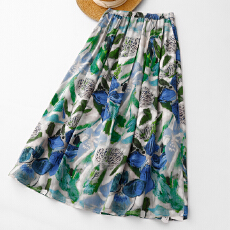 批发2026春夏新款飘逸感印花<b class='q'>半身裙</b>夏季松紧腰大花中长a字裙