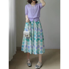 批发2026春夏新款波点印花俏丽A摆百搭半裙