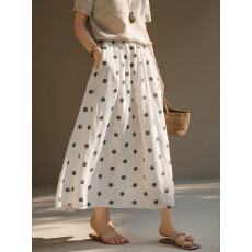 批发2026春夏季新品黑白波点亚麻色织松紧腰休闲百搭文艺复古<b class='q'>半身裙</b>