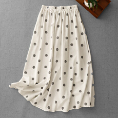 批发2026春夏季新品黑白波点亚麻色织松紧腰休闲百搭文艺复古<b class='q'>半身裙</b>