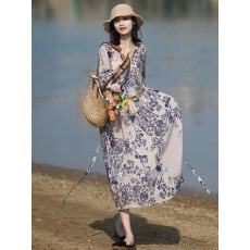 批发2026新款春夏季女装高端苎麻和服式<b class='q'>连衣裙</b><b class='q'>印花</b>宽松复古裙子