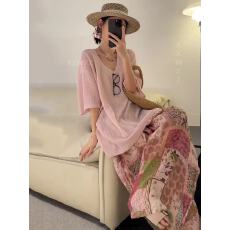 批发2026春夏季新款慵懒风花色重工印花阔腿长裤