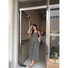 批发2026新款复古文艺<b class='q'>黑白</b>格背心<b class='q'>连衣裙</b>