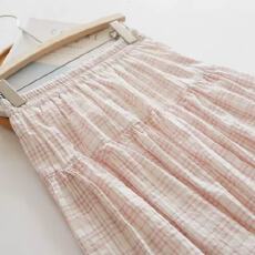 批发2026法式小众细粉色格子<b class='q'>半身裙</b>女夏季泡泡棉布裙子拼接