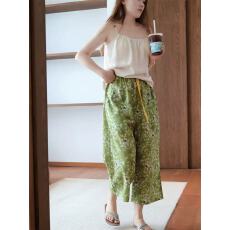批发2026新款牛油果绿碎花凉感八分裤