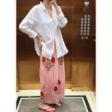 批发<b class='q'>春</b>夏慵懒松弛感穿搭复古田园度假风薄款花卉印花条纹阔腿裤女
