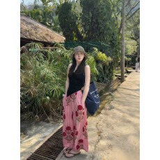 批发2026夏日氛围感复古时髦小众大花条纹休闲裤高腰长裤