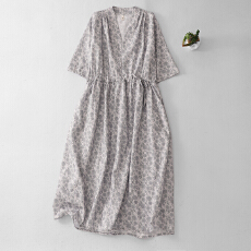 批发2026春夏季新款苎麻波点印花文艺气质<b class='q'>连衣裙</b>