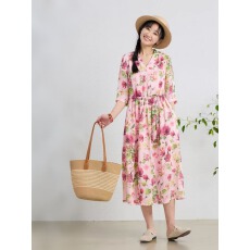 批发2026春夏新款苎麻印花海边草原旅行浪漫优雅长款连衣<b class='q'>裙</b>