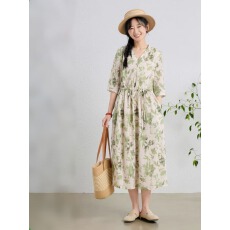 批发2026春夏新款苎麻印花海边草原旅行浪漫优雅长款连衣<b class='q'>裙</b>