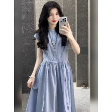 批发法式气质蓝色收腰a字衬衫连衣<b class='q'>裙</b>女装夏季超好看独特漂亮坎肩<b class='q'>裙</b>子