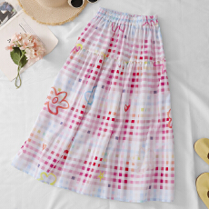 批发2026格纹松紧腰显瘦半身裙女夏季新款A字裙腰裙