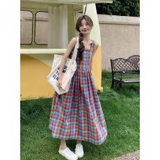 批发格子背带裙女<b class='q'>夏季</b>2026新款日系复古减龄小众设计感甜美显瘦连衣裙