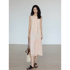 批发松弛感背心<b class='q'>连衣</b>裙女夏季2026新款圆领宽松条纹a字裙度假风中<b class='q'>长裙</b>