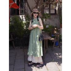 批发2026慵懒印花无袖<b class='q'>连衣</b>裙旅行碎花条纹<b class='q'>连衣</b>裙