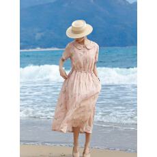 批发高级感气质显瘦文艺风印花<b class='q'>连衣裙</b>女娃娃领短袖大摆长裙子