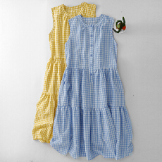 批发<b class='q'>韩版</b>无袖连衣裙女2026夏季新款宽松度假风格子背心连衣裙女