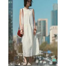 批发2026日系亚麻<b class='q'>连衣裙</b>高级感a字无袖<b class='q'>连衣裙</b>女长薄款夏季