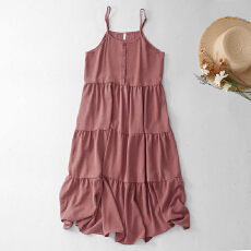 批发2026春夏新款垂坠感宽松褶皱<b class='q'>高端</b>气质蛋糕裙<b class='q'>连衣裙</b>显瘦遮肚吊带裙