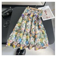 批发油画彩绘碎花半身<b class='q'>裙</b>女夏季2026新款气质高腰显瘦中长款A字<b class='q'>伞</b><b class='q'>裙</b>子