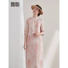 批发2026春夏新中式七分袖改良旗袍女早<b class='q'>秋</b>中国风半开襟印花禅意茶服