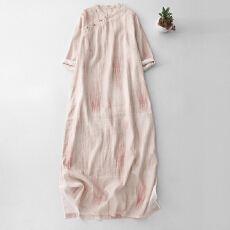 批发2026春夏新中式七分袖改良旗袍女早<b class='q'>秋</b>中国风半开襟印花禅意茶服