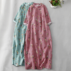 批发2026春夏新款印花<b class='q'>复古</b>斜襟立领改良旗袍连衣裙