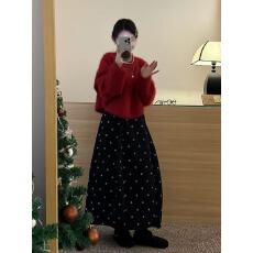 批发日系复古波点<b class='q'>半身裙</b>设计秋冬花苞中长款灯芯绒加厚宽松显瘦<b class='q'>长裙</b>