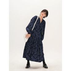 批发2026春秋新款藏青碎花<b class='q'>连衣裙</b>女大码宽松显瘦中长款裙