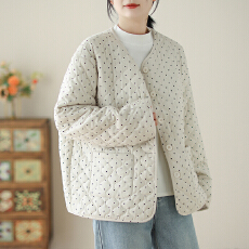 批发2026冬新款撞色波点棉服宽松显瘦保暖个性灯芯绒外套女