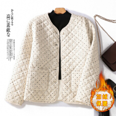 批发2026冬季新款撞色波点棉服宽松显瘦保暖个性灯芯绒外套女
