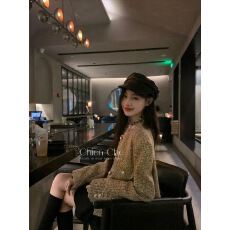 批发车迟恩Chien 法式千金高级感精致名媛秋冬款羊毛金色小香风外套女